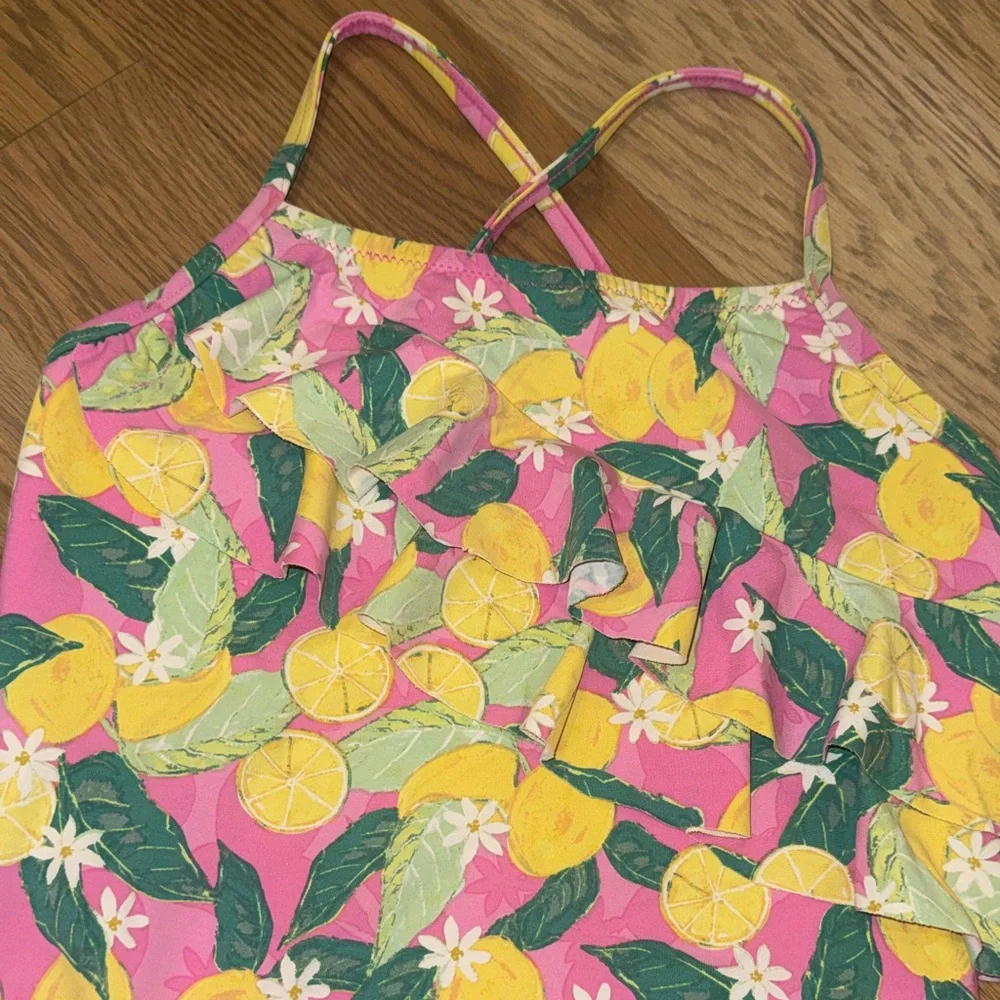 Garnet Hill Lemon Print Kids One Piece Swimsuit